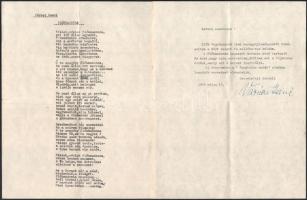 1966 Várnai Zseni versének gépelt kézirata és hozzá tartozó gépelt levéllel, a levélen autográf aláírásával, két újságkivágással.