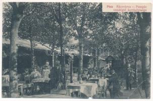 1914 Pécs, Rácváros, Pompár vendéglő kerthelyisége, étterem. Schmeiszl és Kálmán cég kiadása (EB)