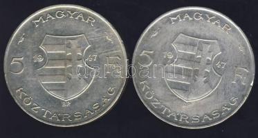 1947. 5 Ft(2x) "Kossuth" Ag T:2/3+