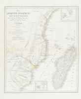 1828 C. F. Weiland: Die Ostküste Süd-Africas nebst der Indel Madagascar - Dél-Afrikai keleti parjtjának és madagaszkár térképe. Nagyméretű, acélmetszet. / Large map of Kingdom of Africa and Madagascar. Large etched map. metszet: 35x41 cm