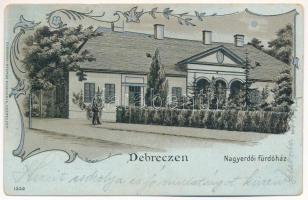 Debrecen, Nagyerdei fürdőház este. Csokonai nyomda kiadványa 1332. Art Nouveau, floral, litho (kopott sarkak / worn corners)