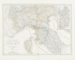 1836 C. F. Weiland: Ober und Mittel Italien - Felső és középső Olaszország térképe. Nagyméretű, acélmetszet. / Large map of Italy. Large etched map. metszet: 29x32 cm