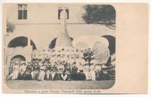 Győr, Üdvözlet a győri Tavasz Ünnepről 1901. június 9-én, csoportkép hölgyekkel. Pannonia kiadása (EK)