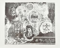Ábrahám Rafael (1929-2014): Astronomy. Litográfia, papír, jelzett, művészpéldány E.A. jelzéssel, lap felső sarkaiban paszpartuzás nyomaival, 34x42 cm