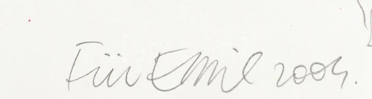 Für Emil (1967-): Pecsenye sütögető, 2004. Ceruza, akril, papír, jelzett, hátoldalán autográf felira...