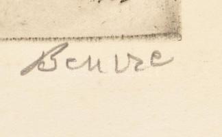 Bencze László (1907-1992): Erdei táj (cím nélkül). Rézkarc, papír, jelzett, Bencze László autográf a...