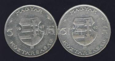 1947. 5 Ft (2x) "Kossuth" Ag T:2/3+
