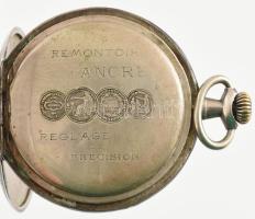 Remontoir Ancre lovas díszítésű zsebóra, másodpercmutatót számlappal, kopott számlappal, hátul az ór...