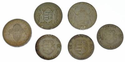 1930. 5P Ag "Horthy jobbra" + 1938. 5P Ag "Szent István" + 1939. 5P Ag "Hor...