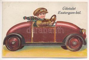 1931 Esztergom, autós kirándulás - leporellolap 10 kis képpel