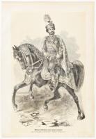 1867 Gróf Andrássy Gyula (1823-1890) miniszterelnök lovon, teljes díszben, rotációs fametszet, rajzolta: Franz Kollarz, jó állapotban, 37,5×23 cm