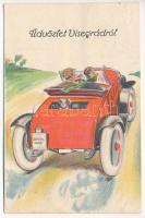1932 Visegrád, autós kirándulás - leporellolap 10 kis képpel (fl) + PARKAN-NANA BUDAPEST 2 vasúti mozgóposta