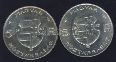 1947. 5 Ft (2x) "Kossuth" Ag T:2/3+
