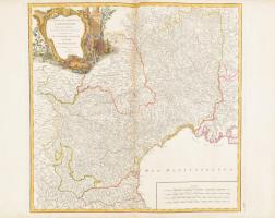 1752 Gouvernement General du Languedoc divise par Dioceses, avec les pays voisins de la Catalogne, qui comprennent les Gouvernemens Generaux de Foix et de Rousillon. Robert de Vaugondy, Gilles, (1688-1766) . Színezett rézmetszetű térkép / Colored engraved map 470x480 mm