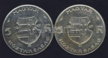 1947. 5 Ft (2x) "Kossuth" Ag T:2/3+