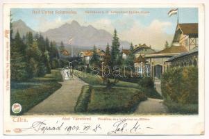 1904 Alsótátrafüred, Unter-Schmecks, Dolny Smokovec (Magas-Tátra, Vysoké Tatry); Fürdőház és Lomnici csúcs. Feitzinger Ede 1902/12 325. / spa (fl)