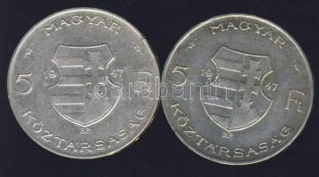 1947. 5 Ft (2x)"Kossuth" Ag T:2/3+