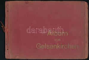 cca 1910 Album von Gelsenkirchen, 10 képet tartalmazó album, német nyelvű feliratokkal. Haránt-alakú zsinórfűzött foltos, kissé szakadt papírmappában, 14x20 cm