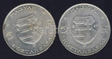 1947. 5 Ft (2x)"Kossuth" Ag T:2/3+