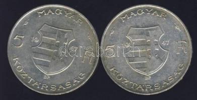 1947. 5 Ft (2x)"Kossuth" Ag T:2/3+