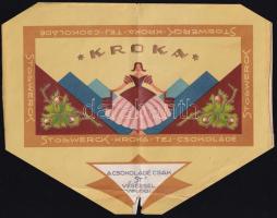 cca 1920 Kroka. Stollwerck - Kroka, tejcsokoládé, színes litografált, art-deco csokolédépapír, hajtott, szakadt, vágott, 16x21 cm