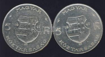 1947. 5 Ft (2x)"Kossuth" Ag T:2/3+