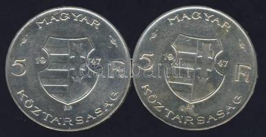 1947. 5 Ft (2x)"Kossuth" Ag T:2/3+
