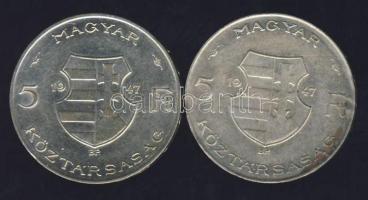 1947. 5 Ft (2x)"Kossuth" Ag T:2/3+