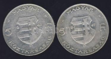 1947. 5 Ft (2x)"Kossuth" Ag T:2/3+