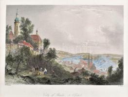 cca 1845 William Henry Bartlett (1809-1854)-Edward Brandard (1819-1898): City of Buda or Ofen - Látkép a Tabánra a Gellért hegyről In: Beattie, William: The Danube, színezett acélmetszet, paszpartuban 180x120 mm