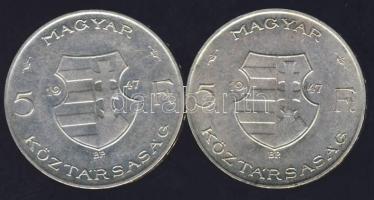 1947. 5 Ft (2x)"Kossuth" Ag T:2/3+