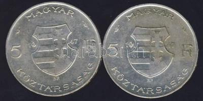 1947. 5 Ft (2x)"Kossuth" Ag T:2/3+