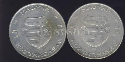 1947. 5 Ft (2x)"Kossuth" Ag T:2/3+