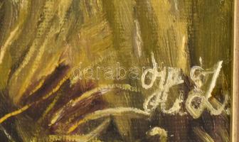 HL jelzéssel: Szarvas. Olaj, farost. Dekoratív fakeretben. 50x60 cm