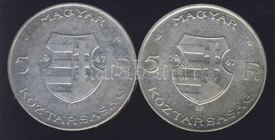 1947. 5 Ft(2x) "Kossuth" Ag T:2/3+