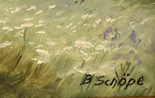 Schöpe, Bruno (1890-1964): Zöldellő táj. Olaj, farost. Dekoratív, kissé sérült fakeretben. 40x50 cm
