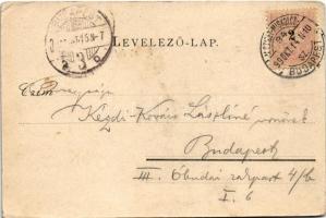 1899 (Vorläufer) Szerencs, Rákóczy templom + "M.SZIGET-MISKOLCZ-BUDAPEST 34. SZ." vasúti m...