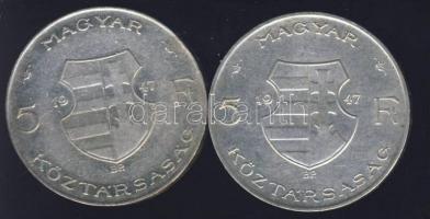 1947. 5 Ft (2x)"Kossuth" Ag T:2/3+