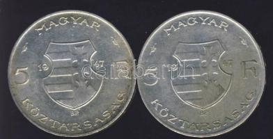 1947. 5 Ft(2x) "Kossuth" Ag T:2/3+