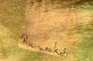 Ruzicskay György (1896-1993): Kompozíció. Vegyes technika, papír, jelzett, 9,5x9,5 cm. Dekoratív, üv...