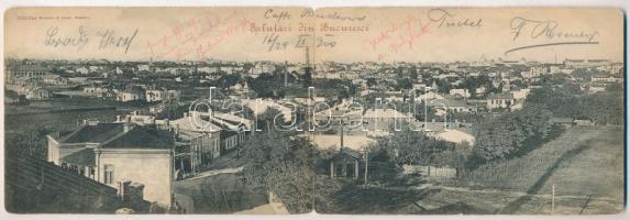 1900 Bucharest, Bukarest, Bucuresti, Bucuresci; 2-tiled folding panoramacard. Römmler & Jonas (torn at fold)