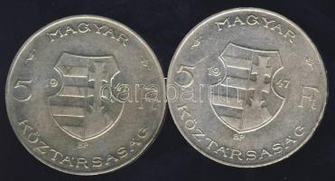 1947. 5 Ft (2x)"Kossuth" Ag T:2/3+