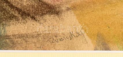 Ruzicskay György (1896-1993): Kompozíció. Vegyes technika, papír, jelzett, 9,5x9,5 cm. Dekoratív, üv...