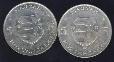 1947. 5 Ft (2x)"Kossuth" Ag T:2/3+