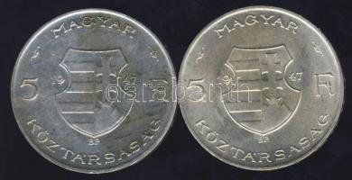 1947. 5 Ft (2x)"Kossuth" Ag T:2/3+