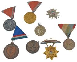 8db vegyes díjérem, szocialista kitüntetés, közte 1938, Leventeverseny I. ezüstözött bronz díjérem mellszalagon, Kiváló Dolgozó aranyozott, zománcozott fém kitüntetés T:AU,XF
