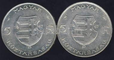 1947. 5 Ft (2x)"Kossuth" Ag T:2/3+