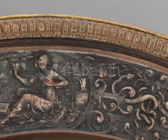 cca 1870 Domborműves ezüstözött-aranyozott vörösréz temperancia-tál hátoldalon: Sculpabit Franciscus...