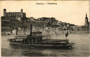 Pozsony, Pressburg, Bratislava; vár, gőzhajó / castle, steamship (fl)