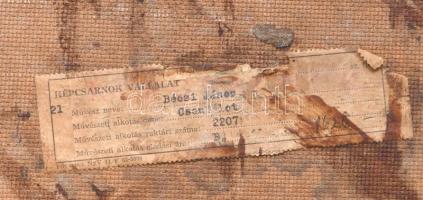 Bécsi János (?-): Csendélet. Olaj, farost, jelezve jobbra lent. Hátoldalán Képcsarnok Vállalat címké...